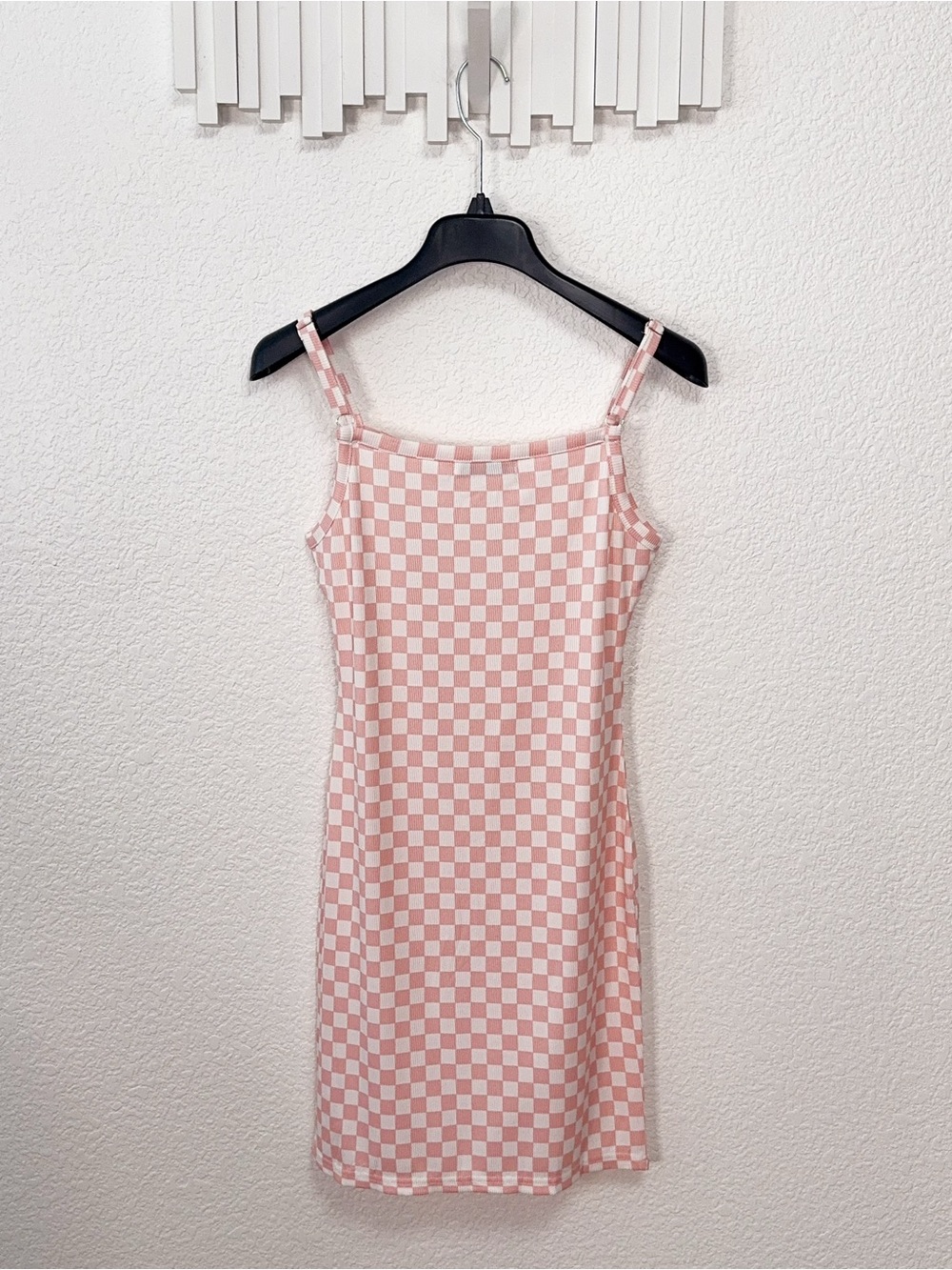 Miss Sparkling Pink Checkerboard Square Neck Bodycon Mini Dress